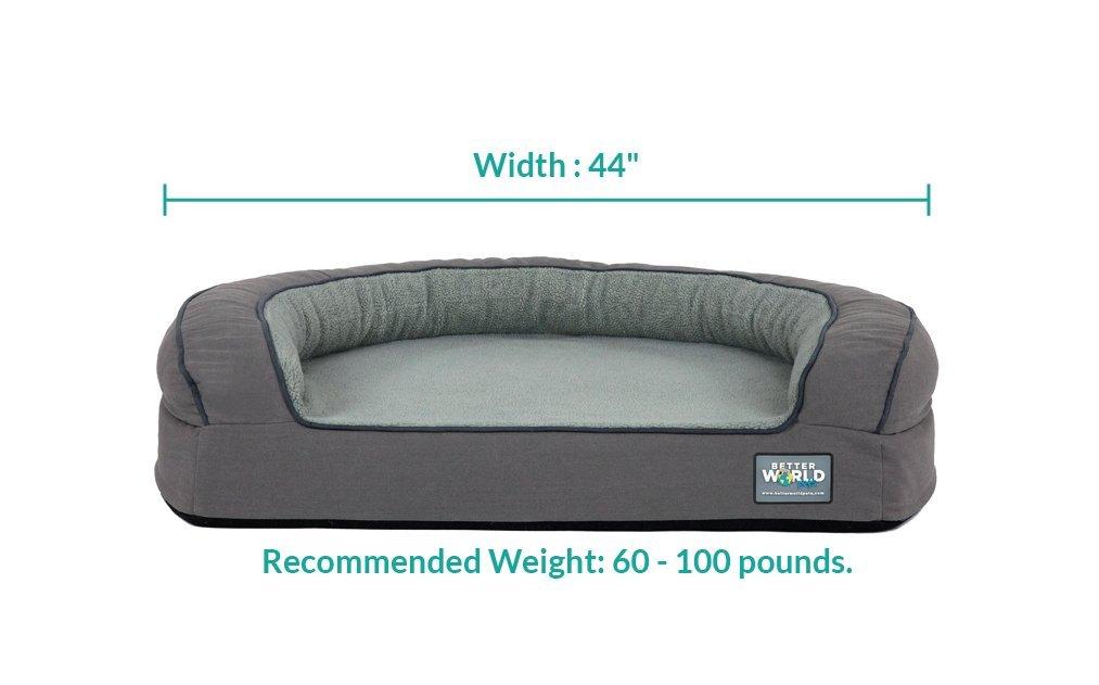 Better World Pets Super Comfort Bolster Dog Bed | Improved Cover | Waterproof Orthopedic Memory Foam | Durable Canvas Cover, Extra Plush Fce + Foam Bolsters | 5 Inch Thick, Washable