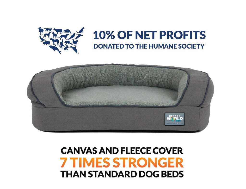 Better World Pets Super Comfort Bolster Dog Bed | Improved Cover | Waterproof Orthopedic Memory Foam | Durable Canvas Cover, Extra Plush Fce + Foam Bolsters | 5 Inch Thick, Washable