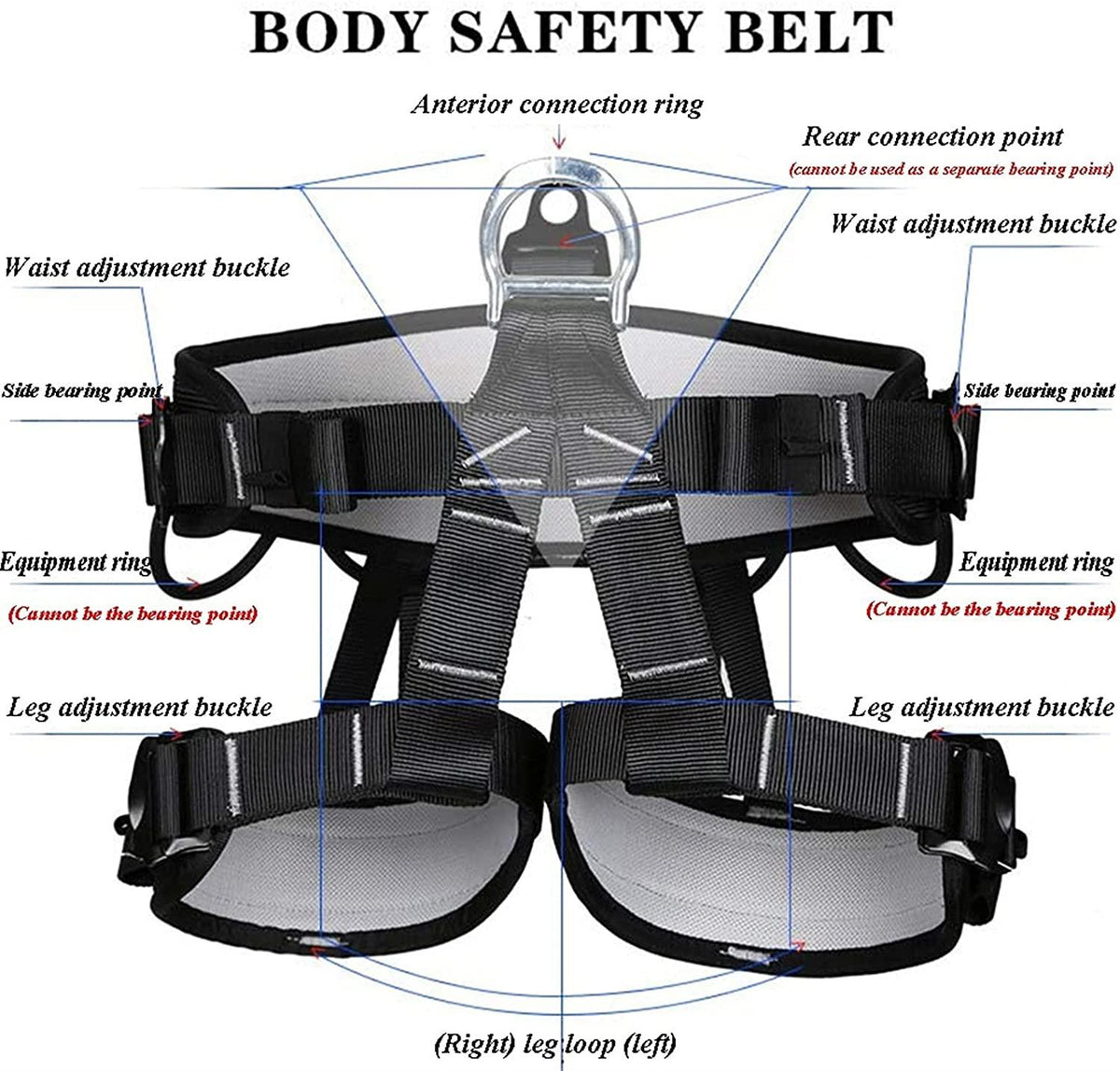 MAHFEI Climbing Harness, Half Body Safe Belts Adjustable Ftection for Fire Rescuing Rock Climbing Rappelling Tree Climbing Roof WorRepairing Zipline Harnesses