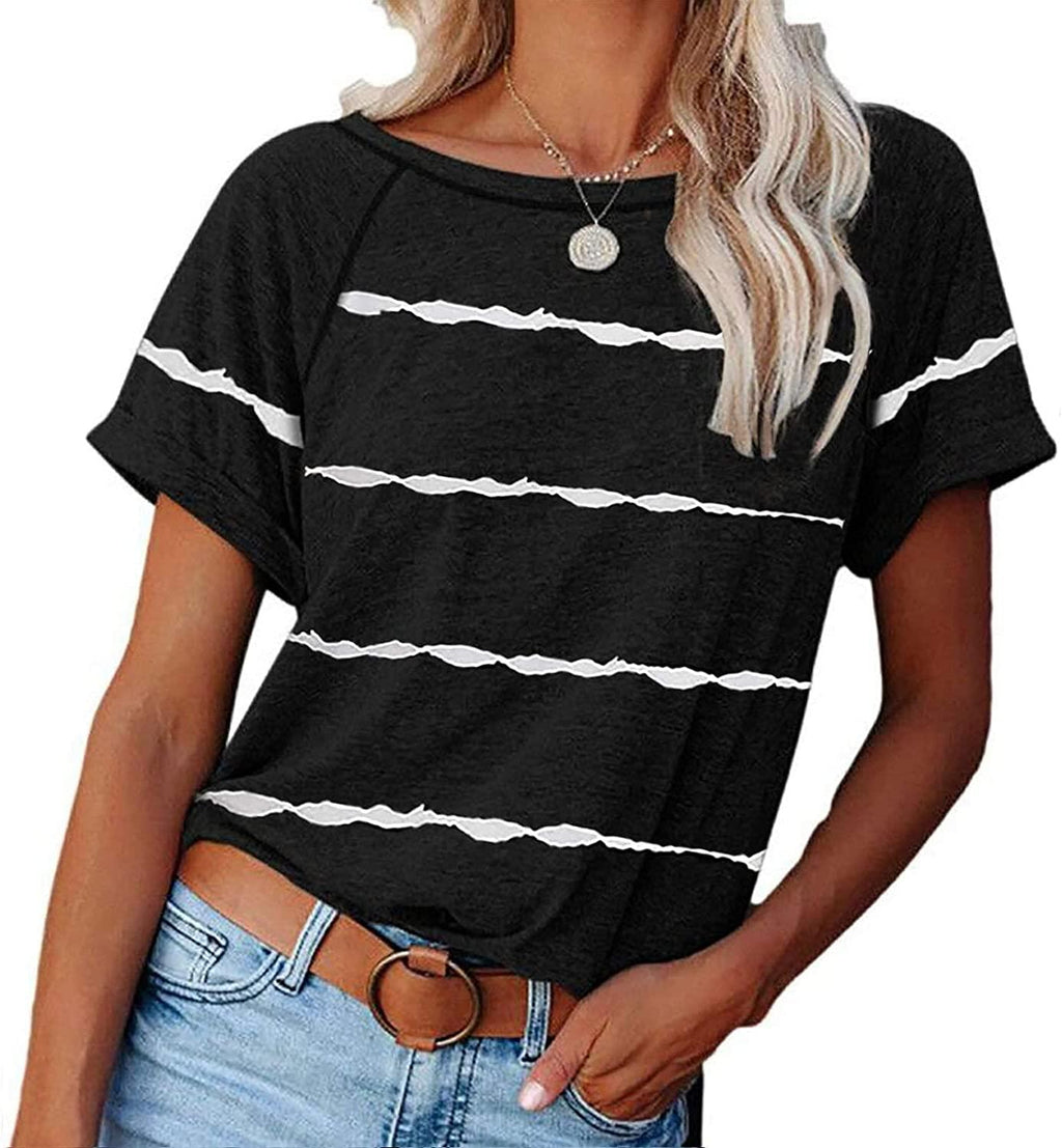 Women Tops Short Sleeve Color Block T-Shirts Tees Raglan Casual Loose Fit Tunic Tops