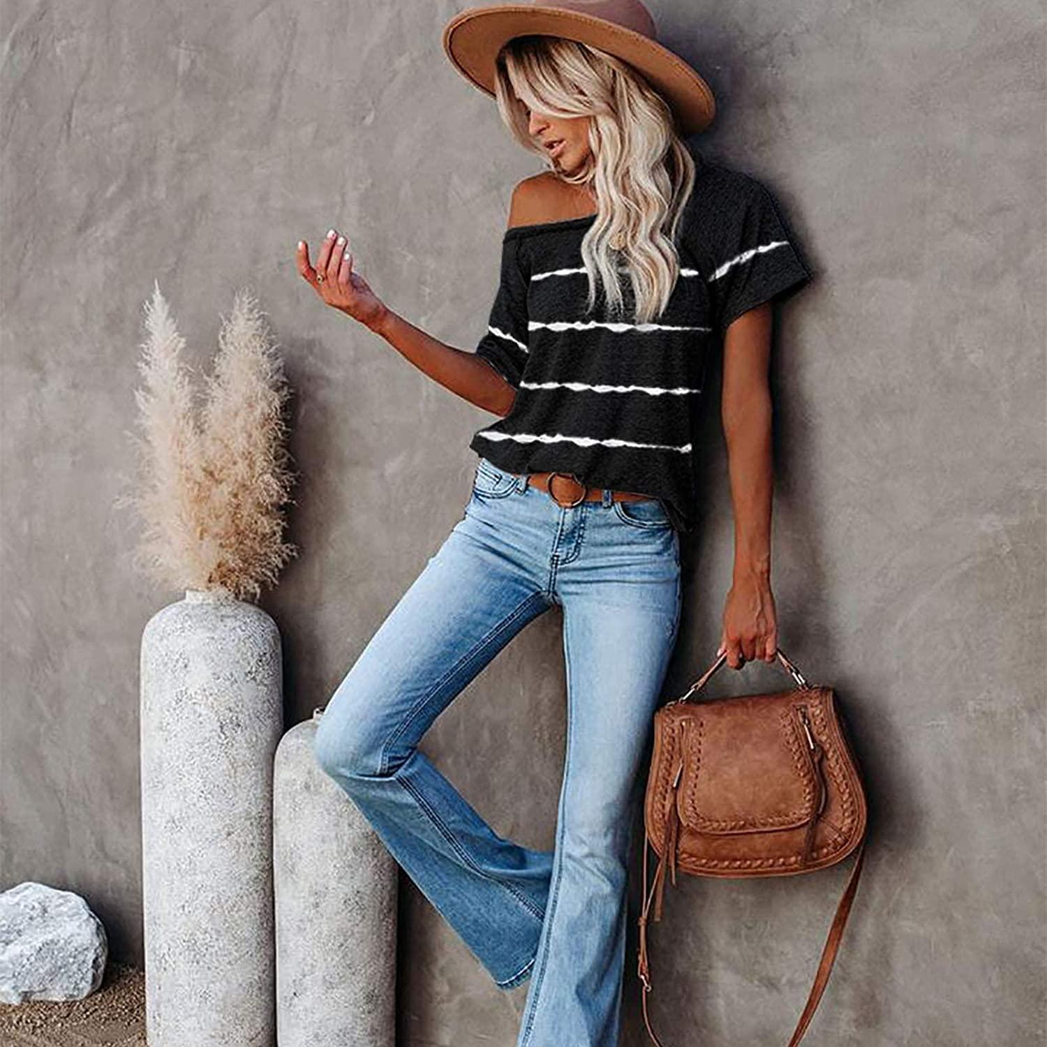 Women Tops Short Sleeve Color Block T-Shirts Tees Raglan Casual Loose Fit Tunic Tops