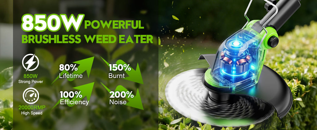20000 RPM Electric Weed Eater Battery Powered 6000mAh, 12″ Brushless Electric Weed Wacker Cordless Wheeled Edger Trimmer, 4-in-1 Brush Cutter Heavy Duty/String Trimmer/Lawn Mower Edger, 2 Battery Tool