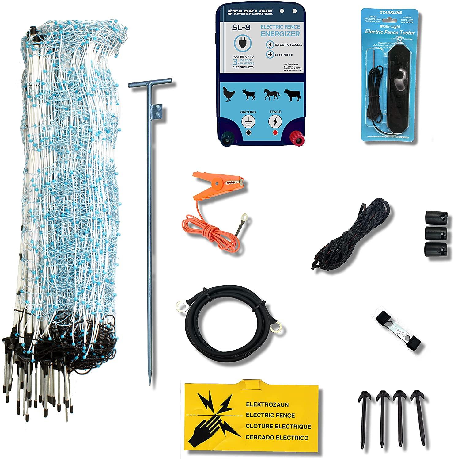 starkline premium electric sheep &amp; goat netting kit- ac energizer (9/35/8) for backyards, homesteaders, and livestock owners