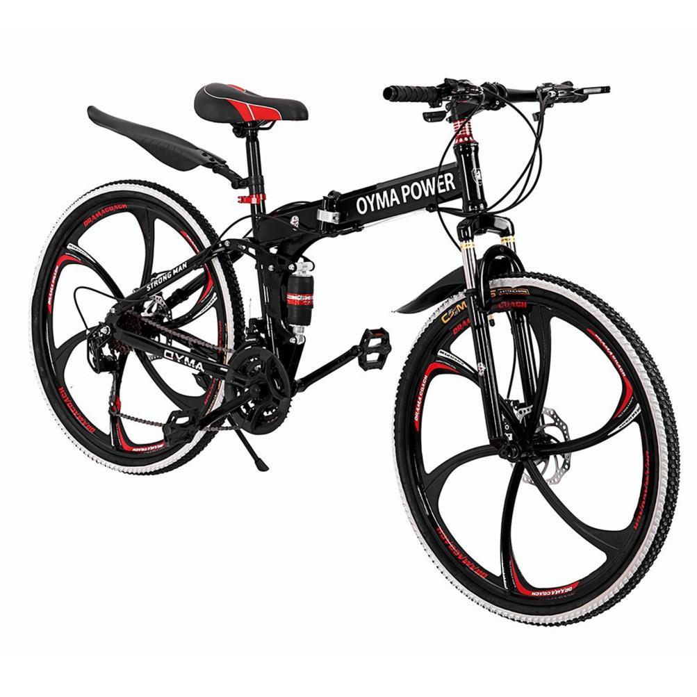 Men's Outroad Mountain Bike Abcnature 26" Folding Bike for Women, 21-Speed Double Disc Brake Bicycles Black