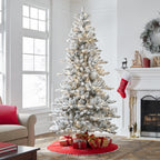 Holiday Time 7.5ft Pre-Lit Flocked Birmingham Fir Artificial Christmas Tree, Warm White LED, Green, 7.5'
