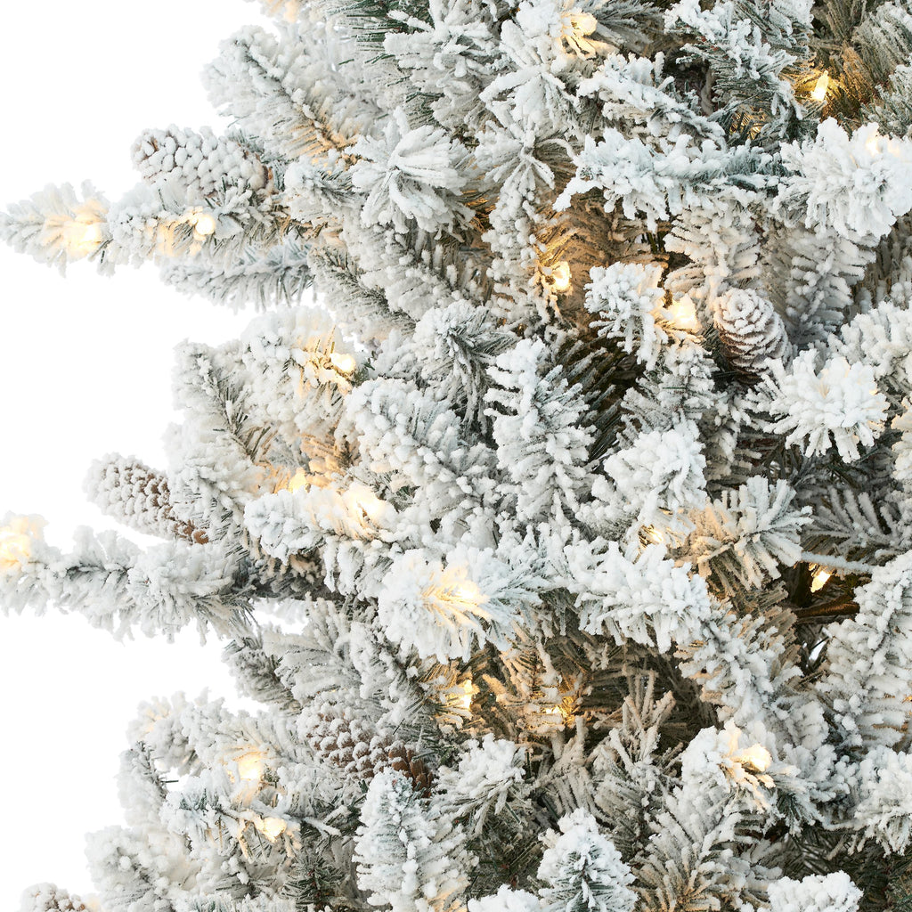 Holiday Time 7.5ft Pre-Lit Flocked Birmingham Fir Artificial Christmas Tree, Warm White LED, Green, 7.5'