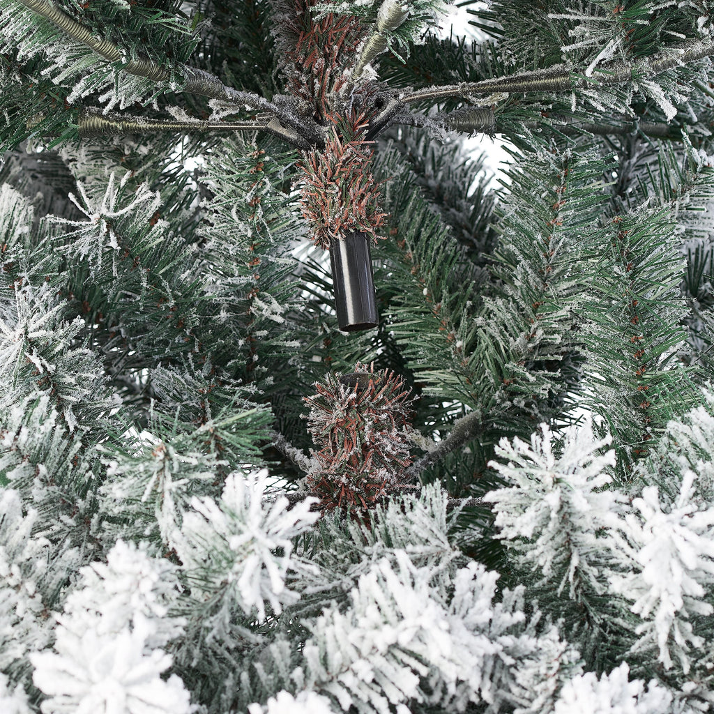 Holiday Time 7.5ft Pre-Lit Flocked Birmingham Fir Artificial Christmas Tree, Warm White LED, Green, 7.5'