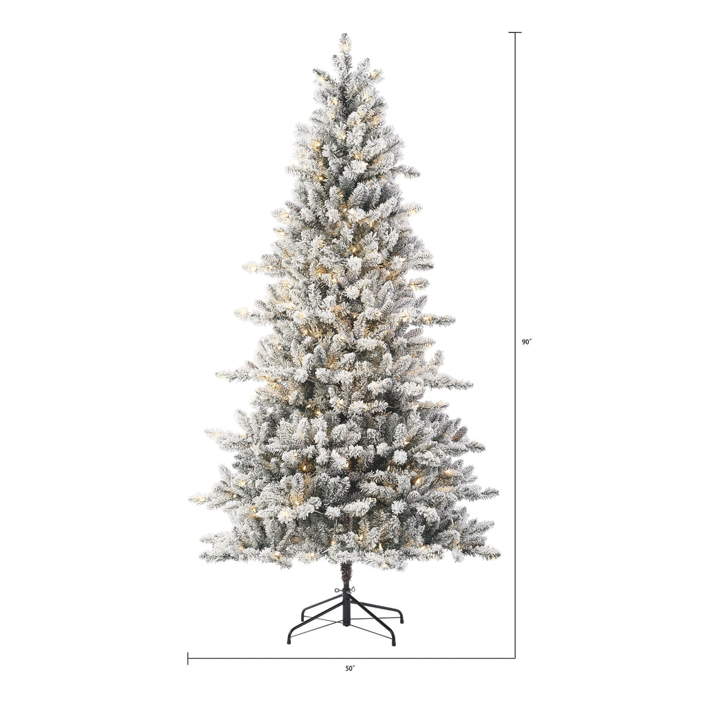 Holiday Time 7.5ft Pre-Lit Flocked Birmingham Fir Artificial Christmas Tree, Warm White LED, Green, 7.5'