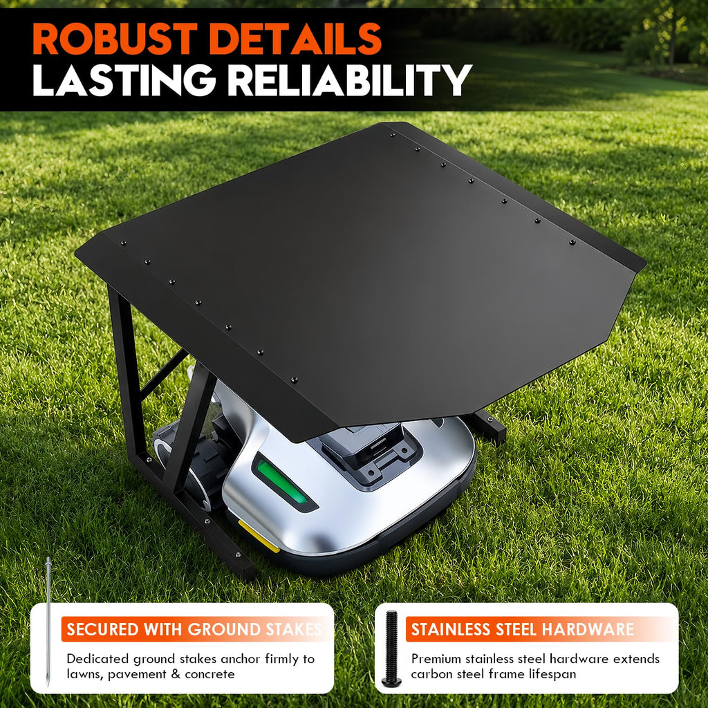 LarRobot Mower Garage, Alloy Steel Robotic Lawn Mower Shelter(1) | Heavy Duty Outdoor Shade Cover, Waterproof and UV-Proof Garden Garage, Fits 92% of Models, Robot Mower Accessories