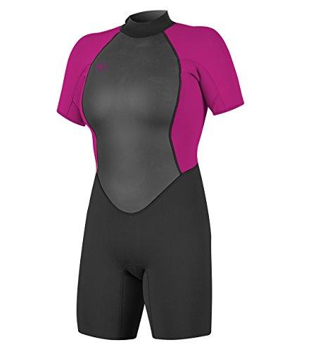 ONeill Wetsuits ONeill Womens Reactor-2 2mm Back Zip Short Sleeve Spring Wetsuit, Black/Berry, 4