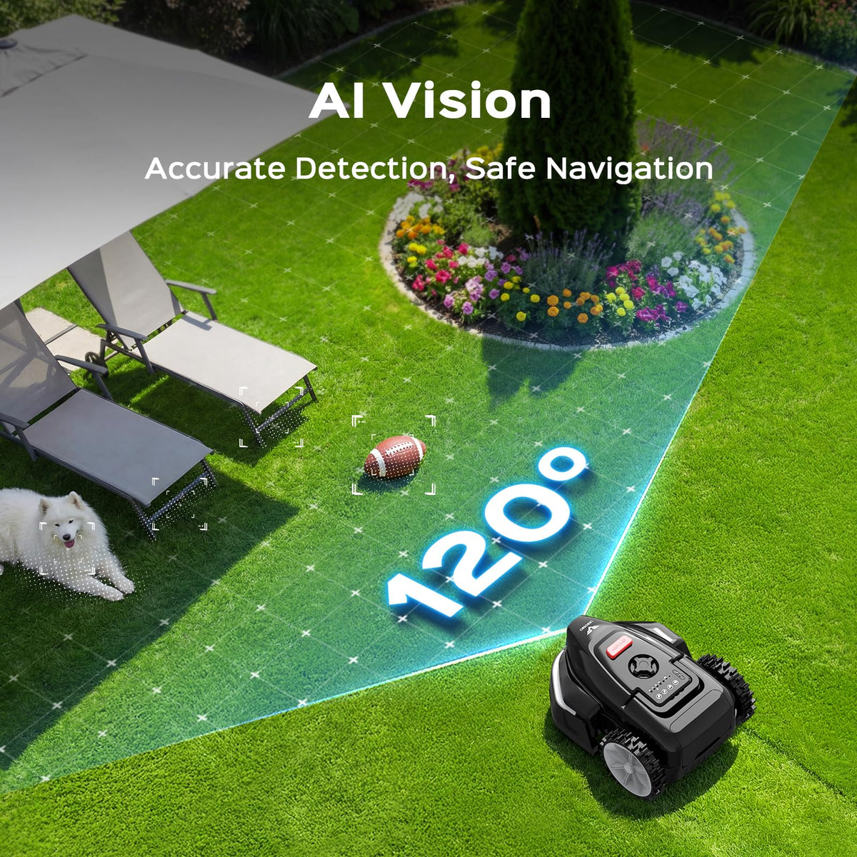 V3 Robotic Lawn Mower with AI Vision Obstacle Avoidance, Smart APP Control, Low-Noise Operation, Adjustable Cutting Height, No-Go Zones, Ideal Robot Lawn Mower for Lawns Up to 1600 Sq.Ft