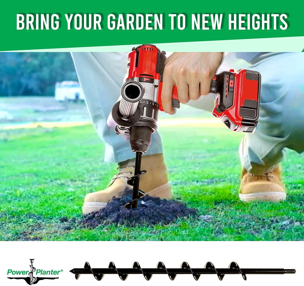 power planter termite &amp; tree auger (2"x24") with 1/2" non-slip hex drive &amp; heavy duty tip - garden auger for planting flower, bulb, tree, shrub &amp; termite - works for hard dirt, clay, rocky soil &amp; sand