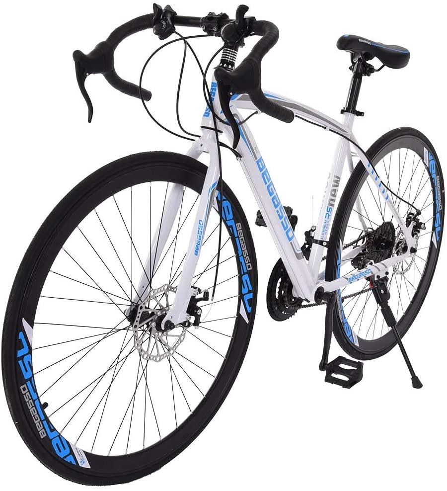 CAMILLEE Bicycle, Aluminum Full Suspension Road Bike, 21 Speed Disc Brakes, 700c white Small