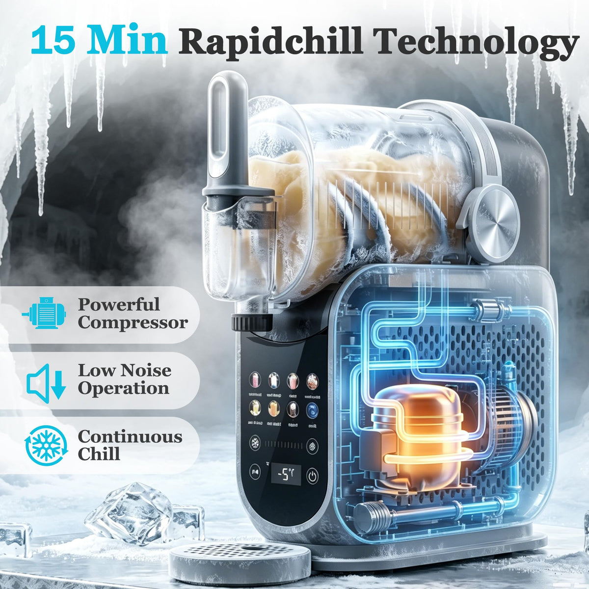 2-in-1 Slushie Machine & Soft Serve Ice Cream Maker | 2.6L/88oz Capacity, No Ice Needed, Self-Cleaning, Frozen Drink Machine for Ice Cream, Margaritas, Frappés, Milk Shake