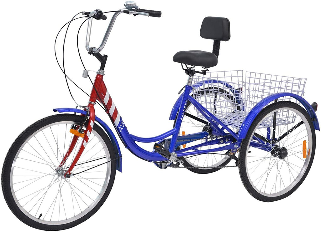 H&amp;ZT Adult Tricycle 20/24/26 Inch 7 Speed (US in Stock) Adult Trikes w/Adjustable Handlebar and Seat Durabe 3-Wheeled Cruise Trike with LarBasket
