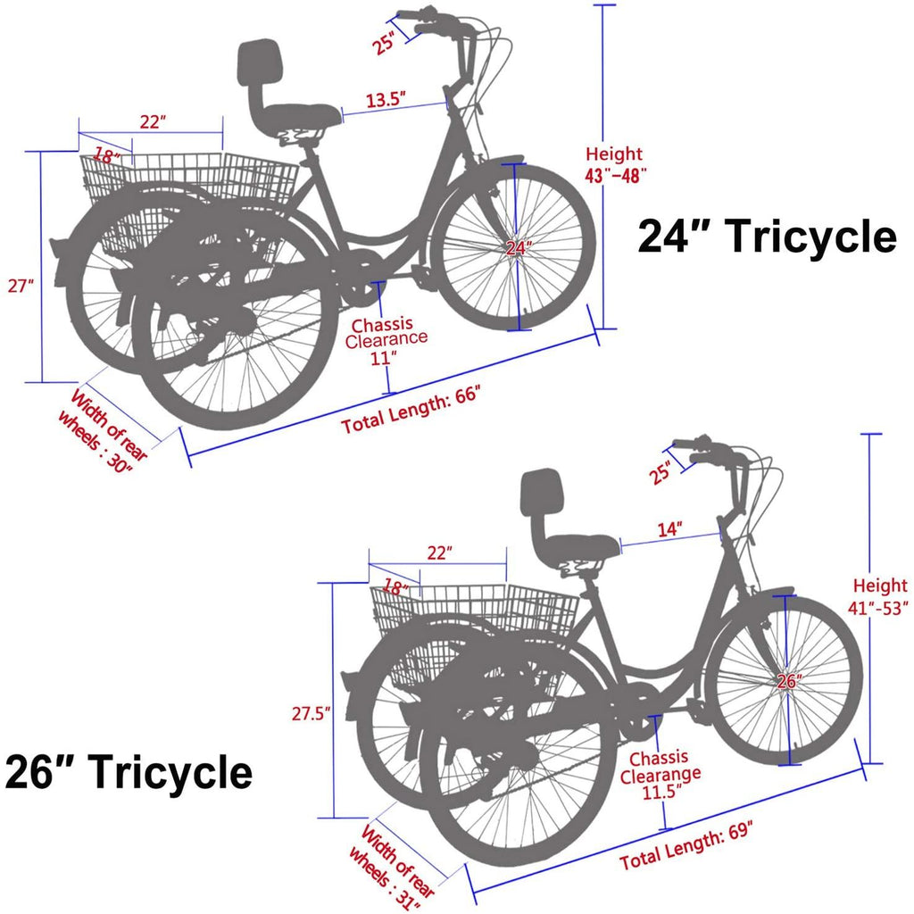 H&amp;ZT Adult Tricycle 20/24/26 Inch 7 Speed (US in Stock) Adult Trikes w/Adjustable Handlebar and Seat Durabe 3-Wheeled Cruise Trike with LarBasket