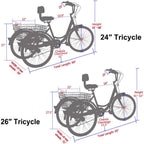 H&amp;ZT Adult Tricycle 20/24/26 Inch 7 Speed (US in Stock) Adult Trikes w/Adjustable Handlebar and Seat Durabe 3-Wheeled Cruise Trike with LarBasket