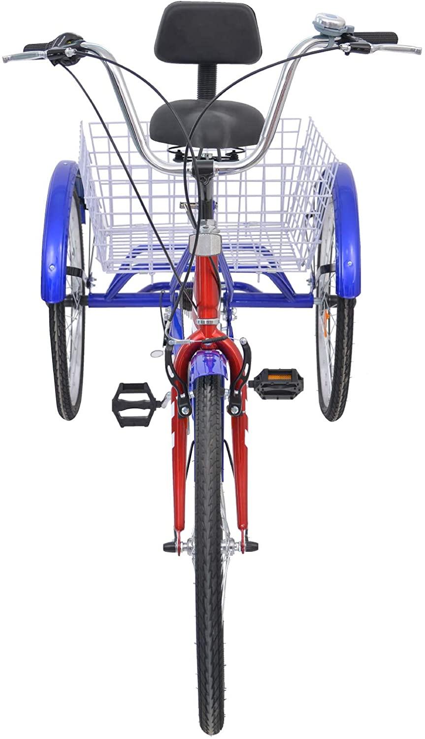 H&amp;ZT Adult Tricycle 20/24/26 Inch 7 Speed (US in Stock) Adult Trikes w/Adjustable Handlebar and Seat Durabe 3-Wheeled Cruise Trike with LarBasket