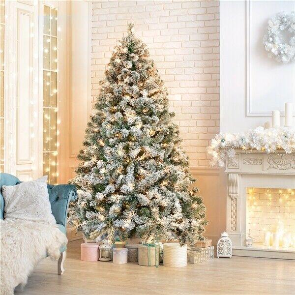 6ft/7.5ft Pre-Lit Snow Frosted Artificial Christmas Tree with 250 Warm Lights