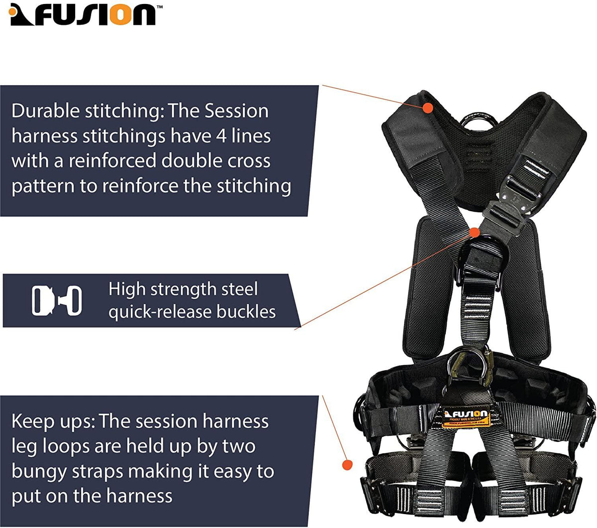Fusion Climb Tac GT Tactical Full Body EVA Padded Heavy Duty Adjustable Zipline Harness 23kN S Black