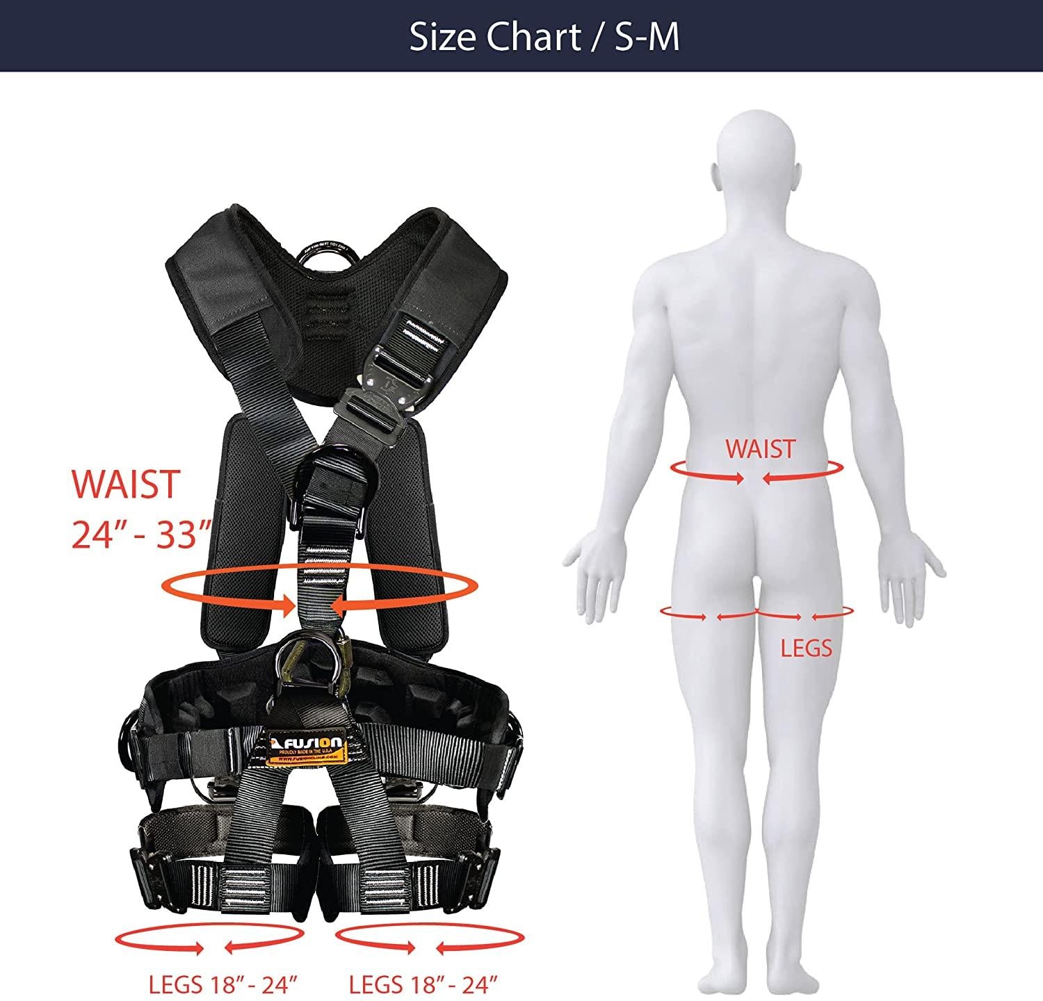 Fusion Climb Tac GT Tactical Full Body EVA Padded Heavy Duty Adjustable Zipline Harness 23kN S Black