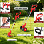 Electric Weed Wacker Cordless with Wheels,21V Lightweight Electric Weed Eater Battery Powered,4 in 1 Grass Trimmer/Brush Cutter/Lawn Edger/Lawn Mower,No String Trimmer Battery Operated for Garden Yard