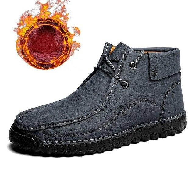 Men Hand Stitching Microfiber Genuine Leather Boots