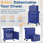 5-Drawers Tool Chest, 2-in-1 Rolling Tool Box with Wheels and Drawers, Detachable StoraToolbox with Lock, Heavy-Duty Metal Tool Cart for Garage, Workshop (Blue)