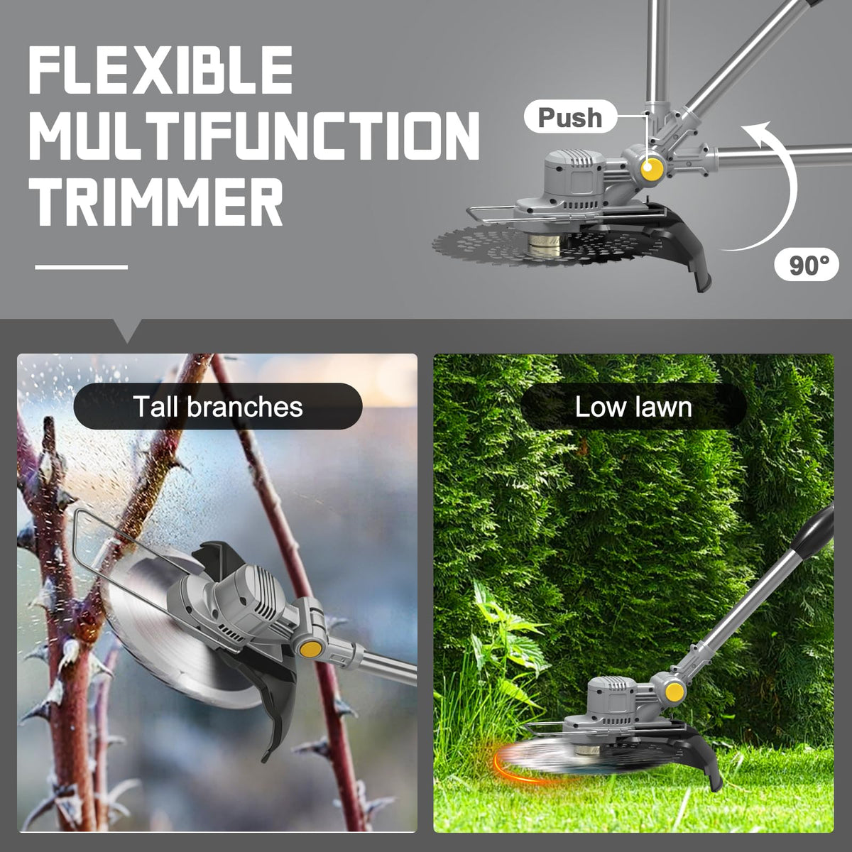 Electric Weed Wacker Cordless,4 in 1 Weed Eater Battery Powered Brush Cutter,9''Grass Trimmer Stringless Weed Trimmer Lawn Mower Edger Metal Blade Battery(2 x 21V 4.0Ah Batteries &amp; Charger)