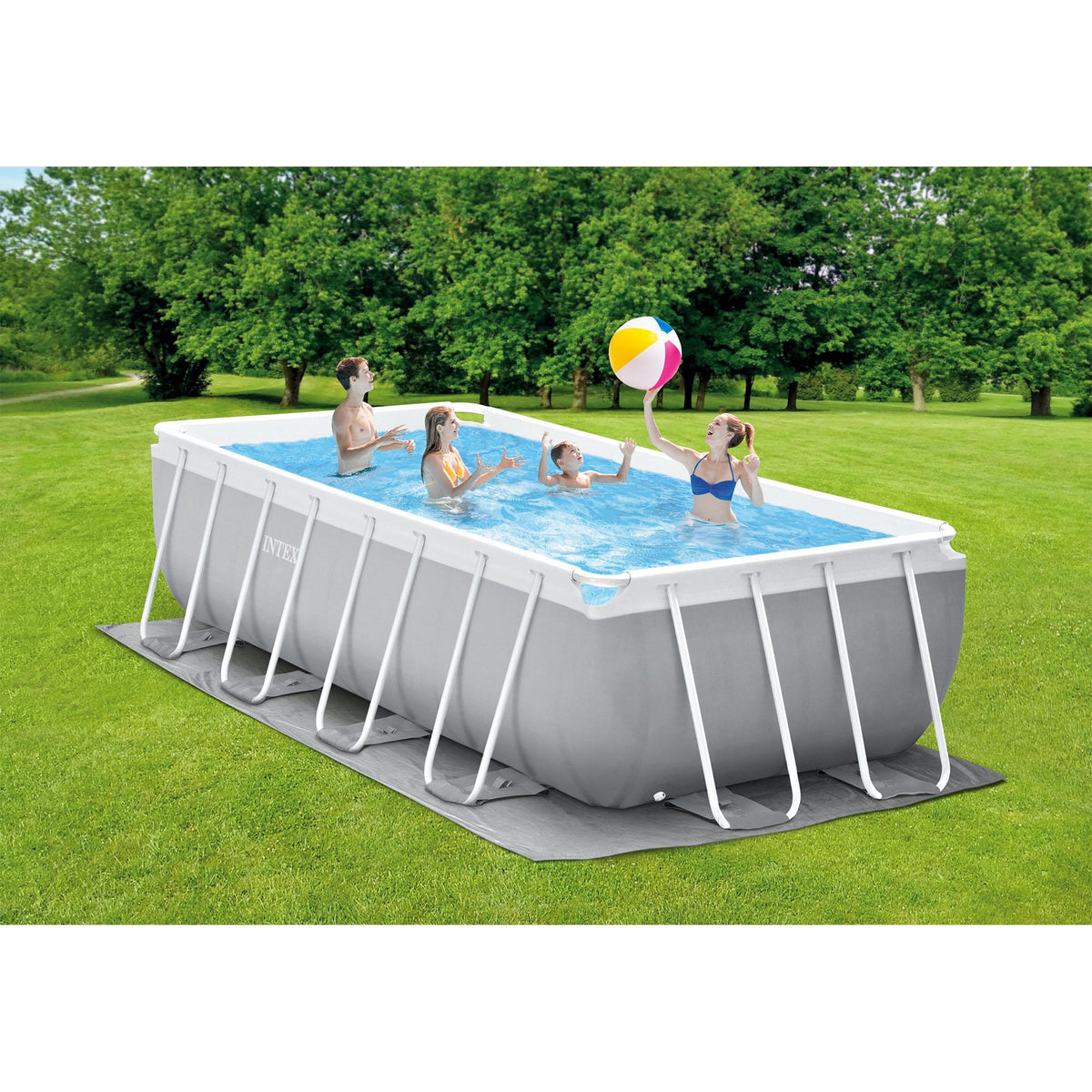 16 Foot x 42 Inch Prism Frame Rectangular Above Ground Swimming Pool Set with Krystal Clear Filter Pump, Ladder, Ground