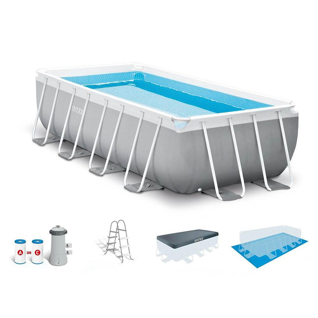 16 Foot x 42 Inch Prism Frame Rectangular Above Ground Swimming Pool Set with Krystal Clear Filter Pump, Ladder, Ground