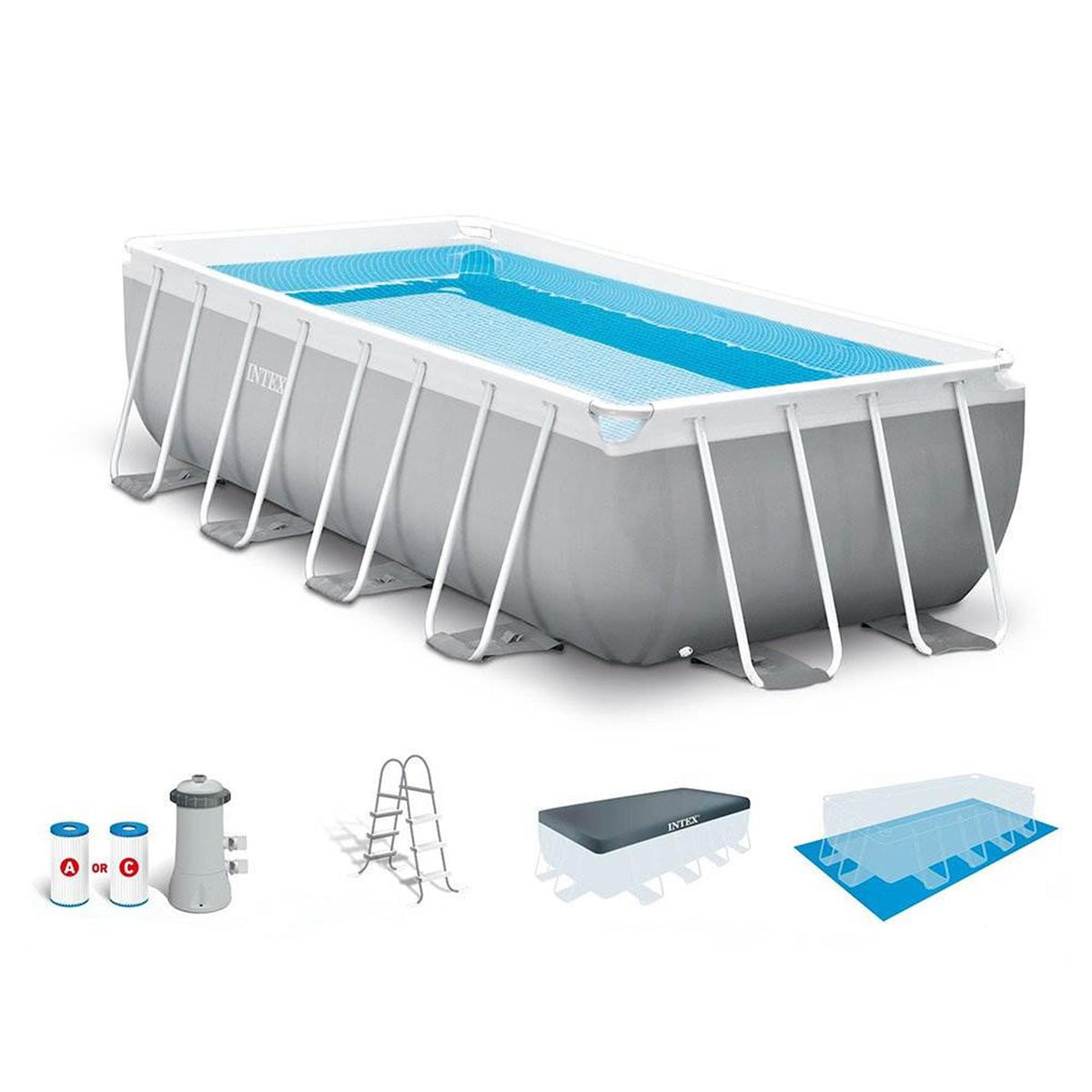 16 Foot x 42 Inch Prism Frame Rectangular Above Ground Swimming Pool Set with Krystal Clear Filter Pump, Ladder, Ground