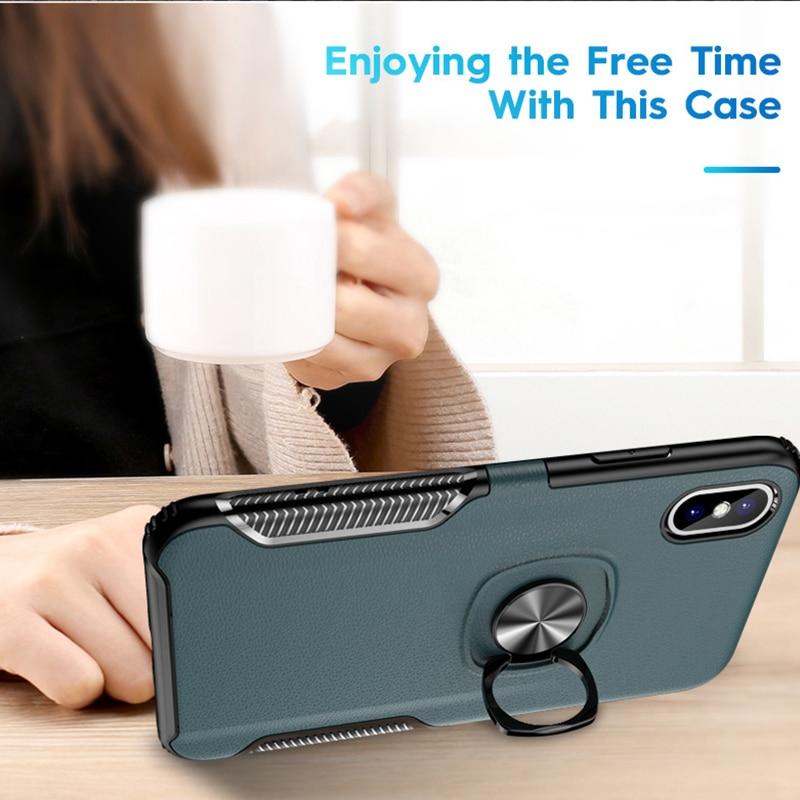 Luxury Leather PC Ring Holder Case for iPhone X XR XS Max