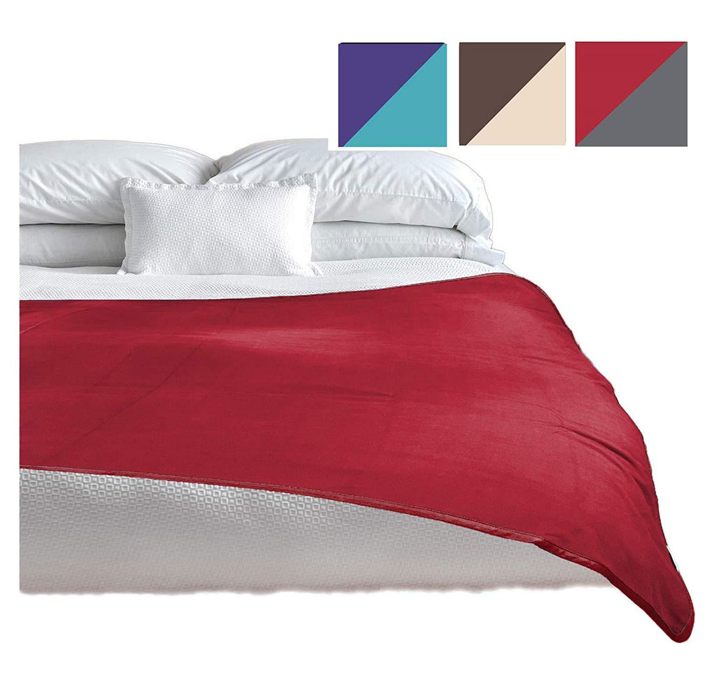 TOP Waterproof Blanket Bonus Pack, Deluxe Bed and Furniture Protector for People and Pets, Leak Proof Moisture Barrier, Soft Fce (Red Gray Reversible, 2-Pack Jumbo+Midsize)