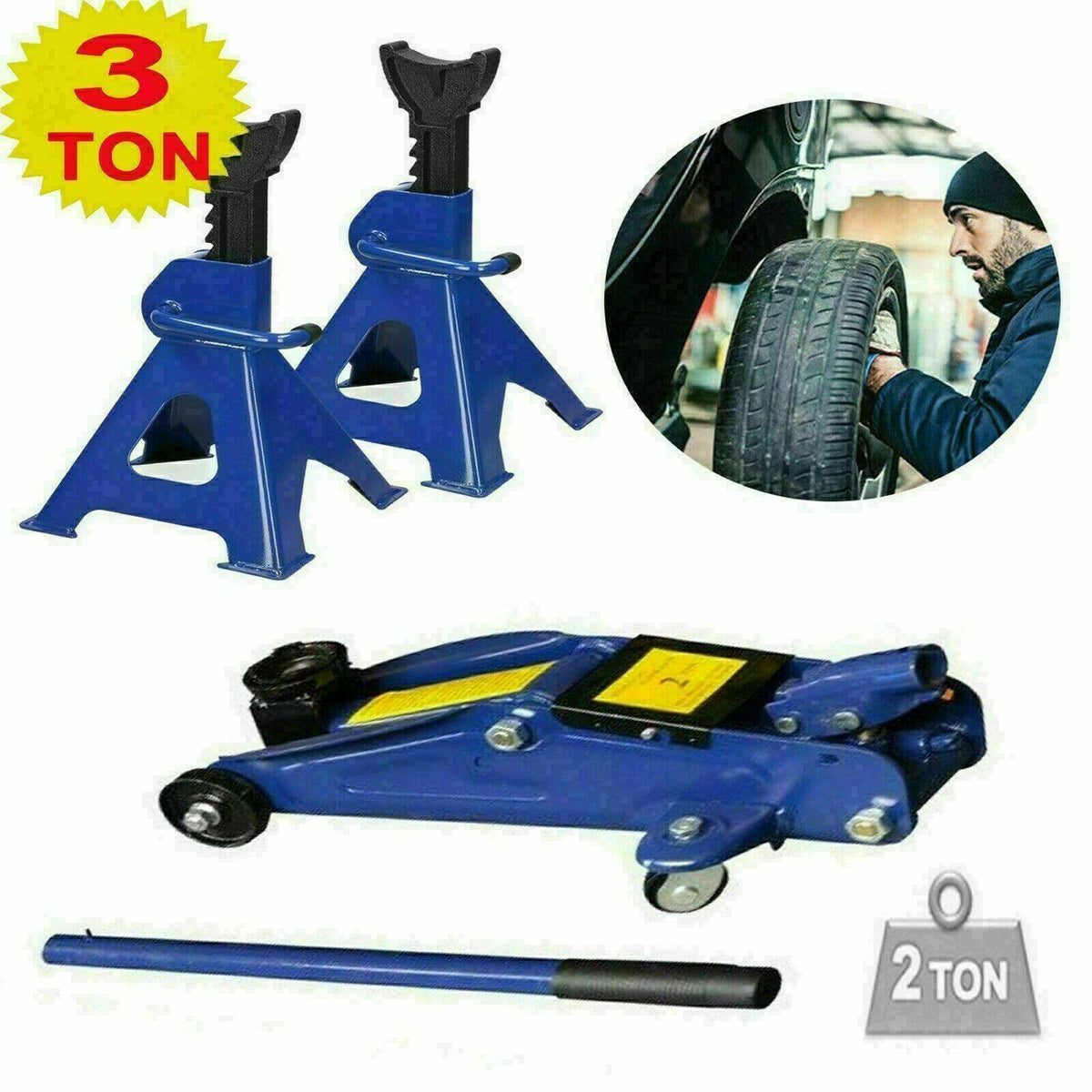 2-3Ton Low Profile Floor Jack Stand Combo Car Truck Lift Shop Hydraulic Trolley