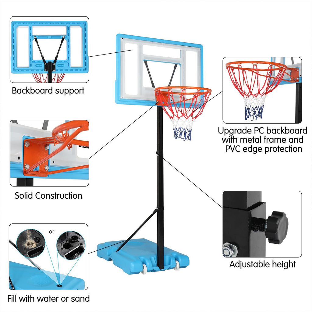 Winado Portable Adjustable Height Poolside Basketball Stand System for Youth Kids, Blue