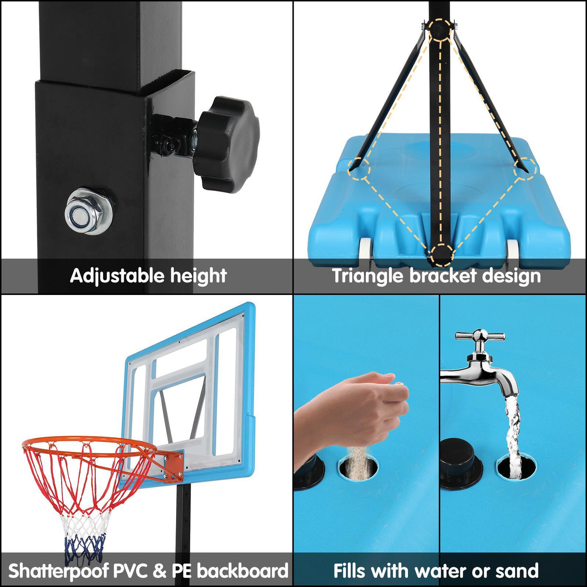 Winado Portable Adjustable Height Poolside Basketball Stand System for Youth Kids, Blue