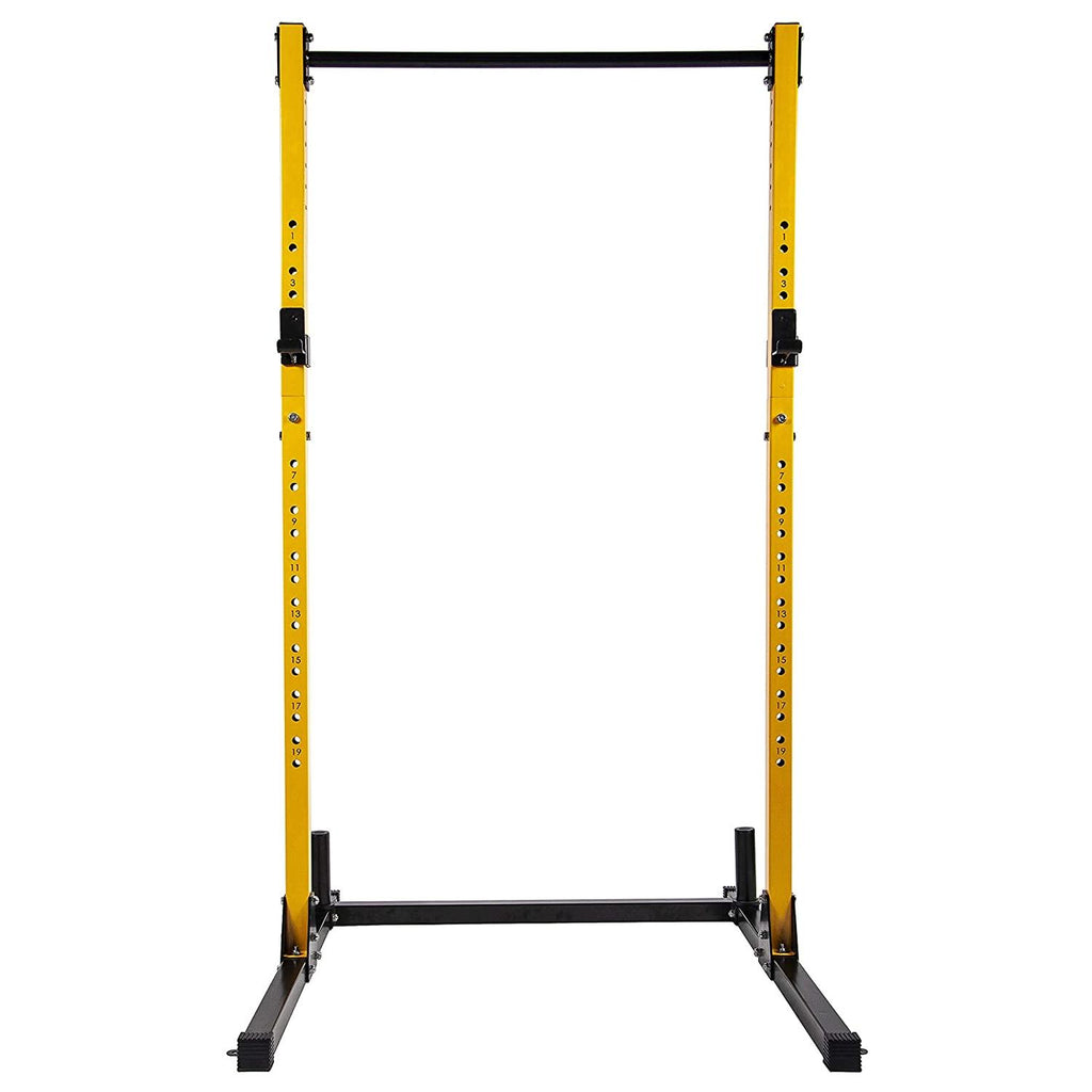 HulkFit Adjustable Power Squat Stand Rack w/ 2 J Hooks &amp; 2 Weight Plate Holders