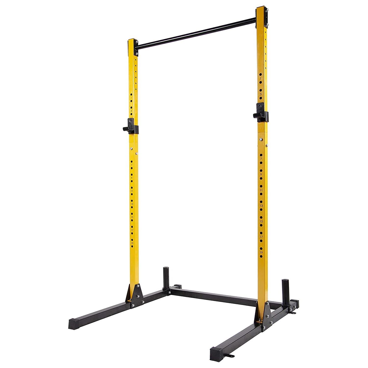 HulkFit Adjustable Power Squat Stand Rack w/ 2 J Hooks &amp; 2 Weight Plate Holders