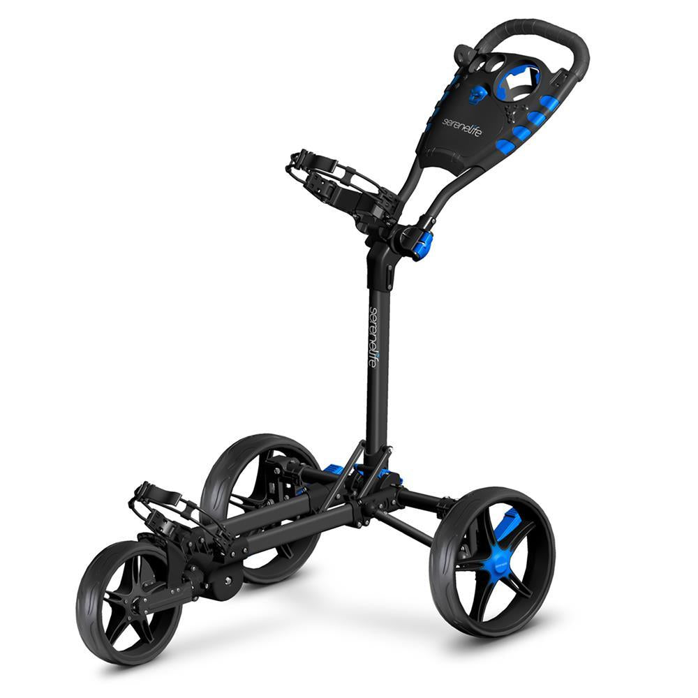 SereneLife SLGCFLW - Golf Flat Fold 3 Wheel Golf Cart - Deluxe Scorecard Holder, Upper &amp; Lower Brackets with Elastic Strap, Includes Umbrella Holder, Without Carrying Bag