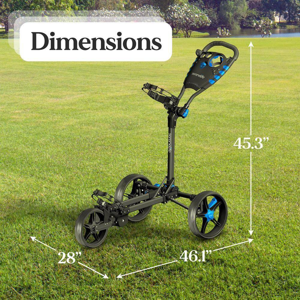 SereneLife SLGCFLW - Golf Flat Fold 3 Wheel Golf Cart - Deluxe Scorecard Holder, Upper &amp; Lower Brackets with Elastic Strap, Includes Umbrella Holder, Without Carrying Bag