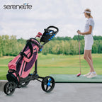 SereneLife SLGCFLW - Golf Flat Fold 3 Wheel Golf Cart - Deluxe Scorecard Holder, Upper &amp; Lower Brackets with Elastic Strap, Includes Umbrella Holder, Without Carrying Bag