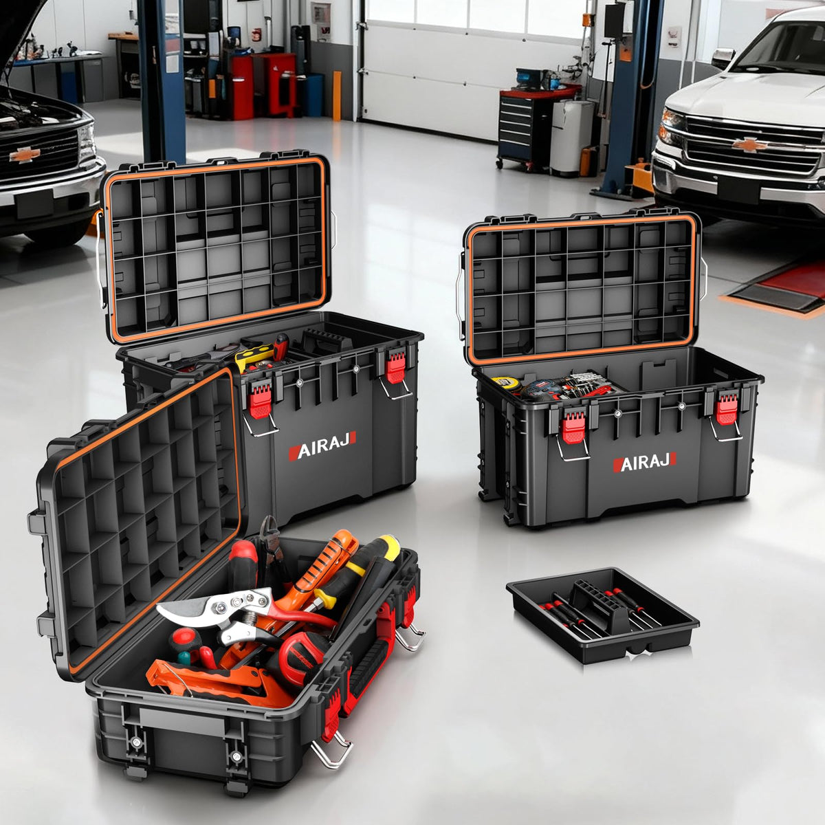 Rolling Tool Box with Wheels Heavy Duty,Modular Stackable Tool Box Organizer,Waterproof Toolbox for Hand/Power Tools,Removable Divider/Parts Box,All-terrain Durable Wheels,Telescopic Pull Rod Handle