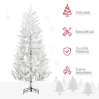 HOMCOM 7 Foot Snow Flocked Artificial Christmas Tree with 240 Fir Realistic Branches, Auto Open, Green