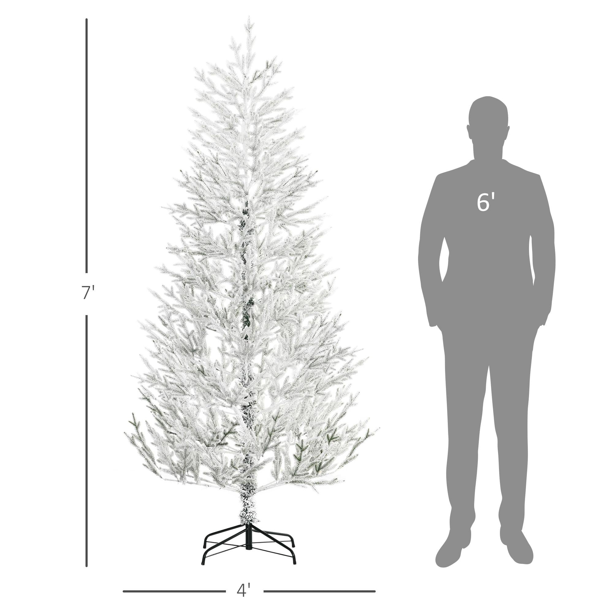 HOMCOM 7 Foot Snow Flocked Artificial Christmas Tree with 240 Fir Realistic Branches, Auto Open, Green