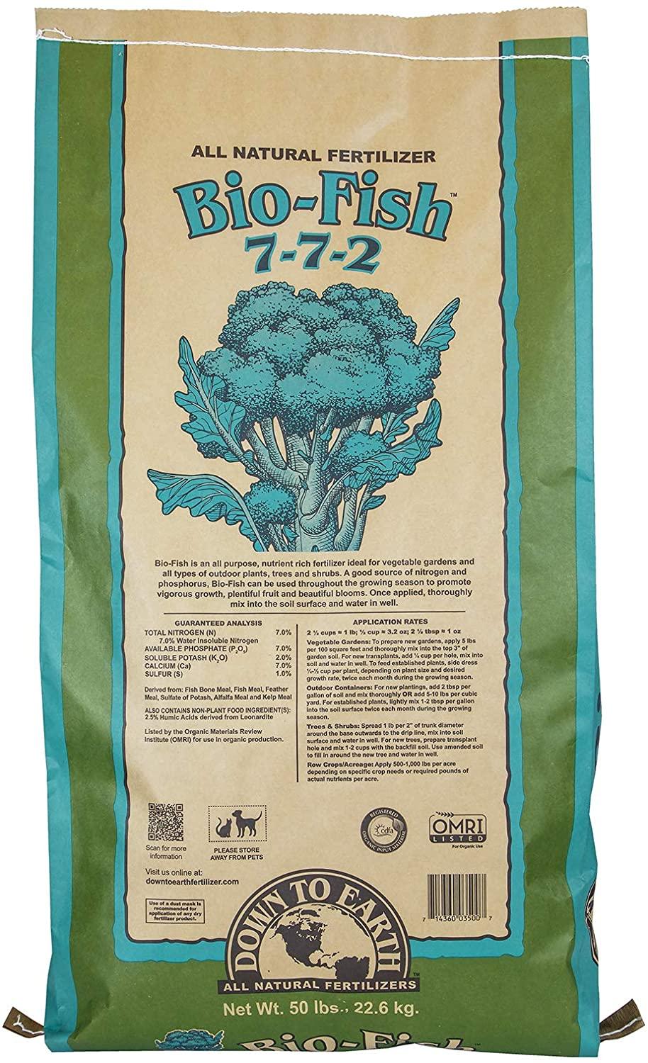 down to earth organic bio-fish fertilizer mix 7-7-2, 50 lb