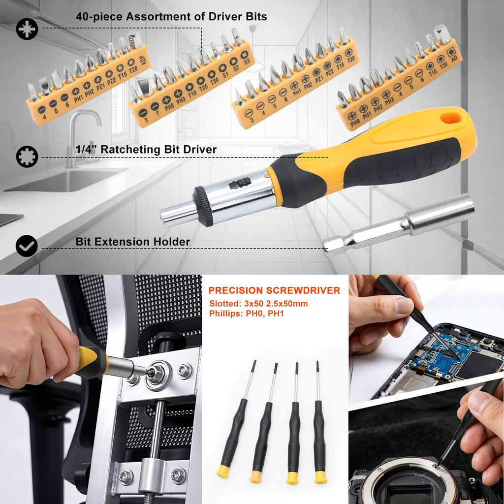 199 Piece Tool Kit for Home,General Household/Auto Repair Tool Set,Basic Hand Tool Kit with Socket Wrench,Tool Box Case for Men,Perfect for Diyer Handyman Homeowner