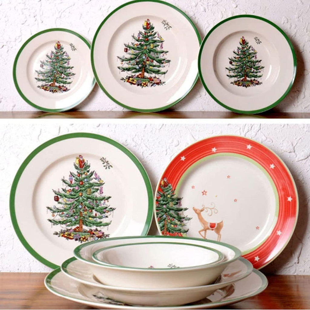 HXXXIN Christmas Tree Tableware Christmas Plate Porcelain Christmas Style Theme Plate Christmas Decoration Set Series Ornaments