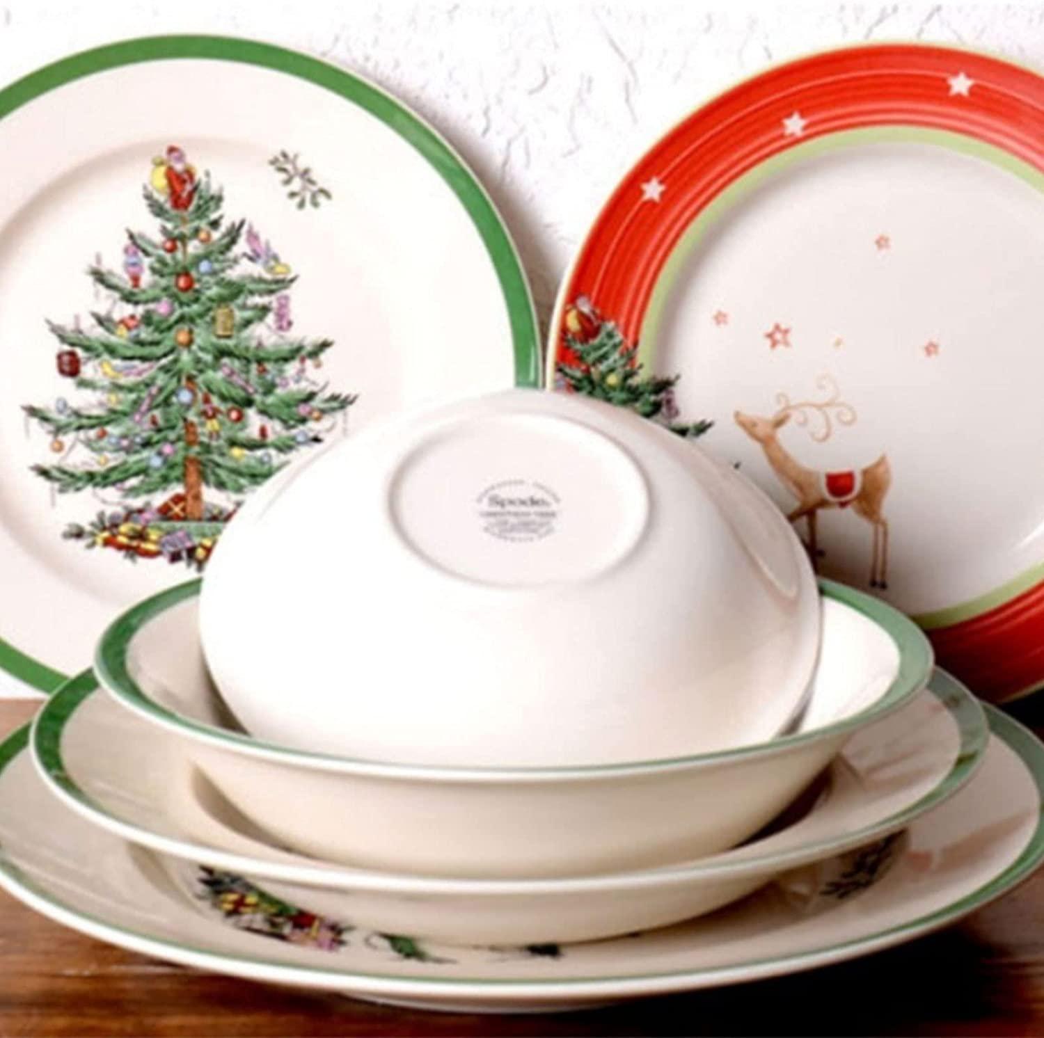 HXXXIN Christmas Tree Tableware Christmas Plate Porcelain Christmas Style Theme Plate Christmas Decoration Set Series Ornaments