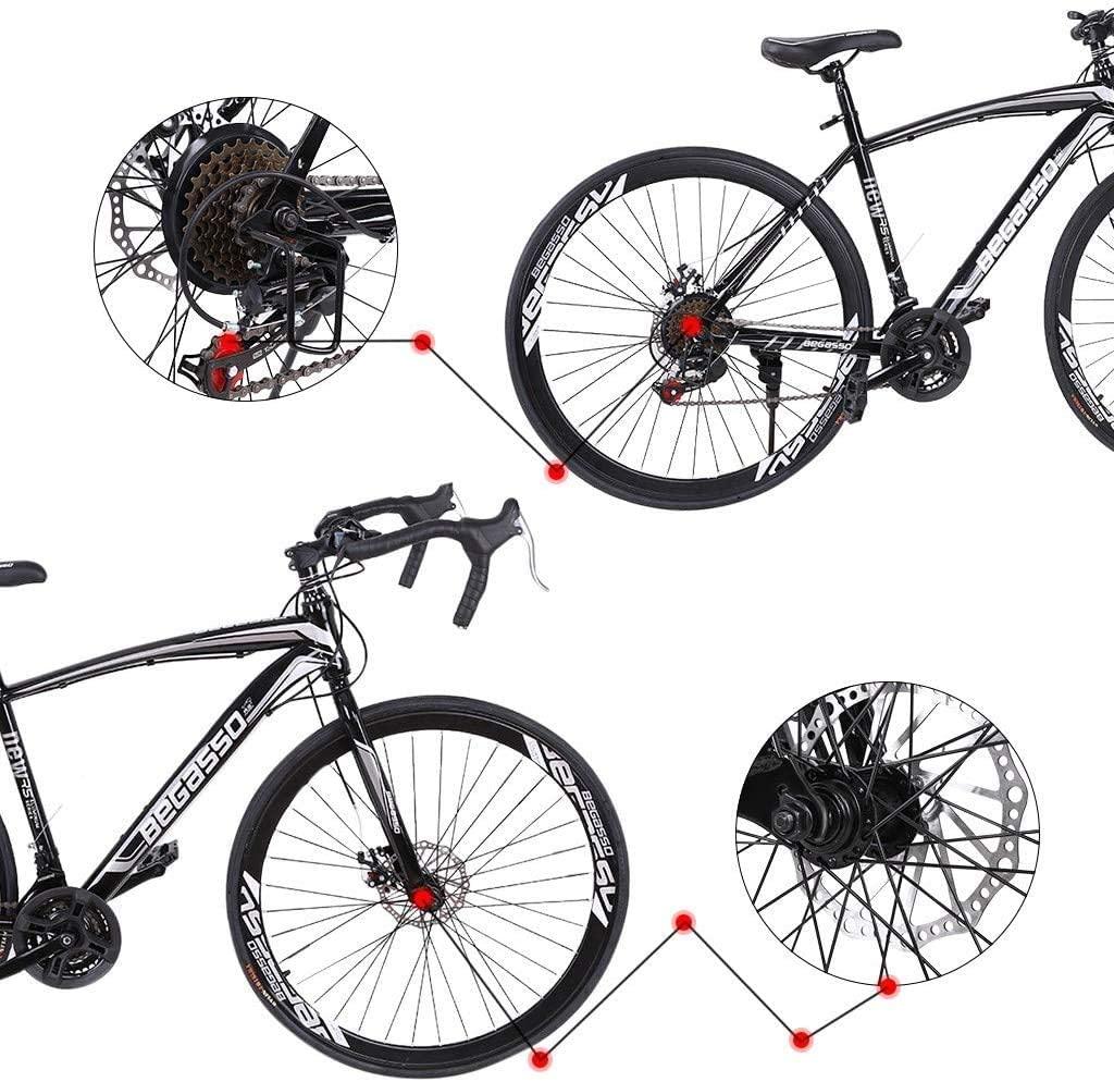 [US in Stock] 21 Speed Road Bike 700C Wheels Road Bicycle Dual Disc Brake Bicycles for Men and Women Adult (White)